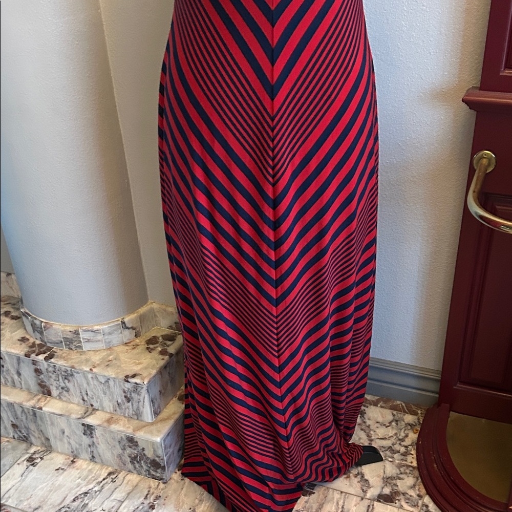 Ralph Lauren Red and Navy Striped Maxi Dress - Picture 8 of 10
